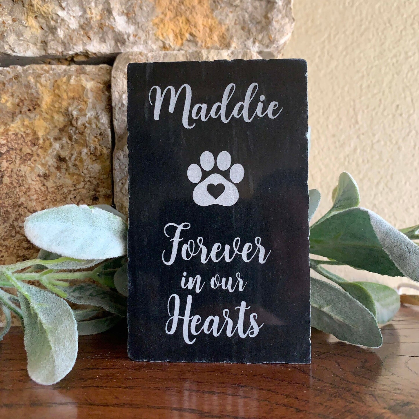 Custom Engraved Pet Memorial, Black Marble Chiseled Edge