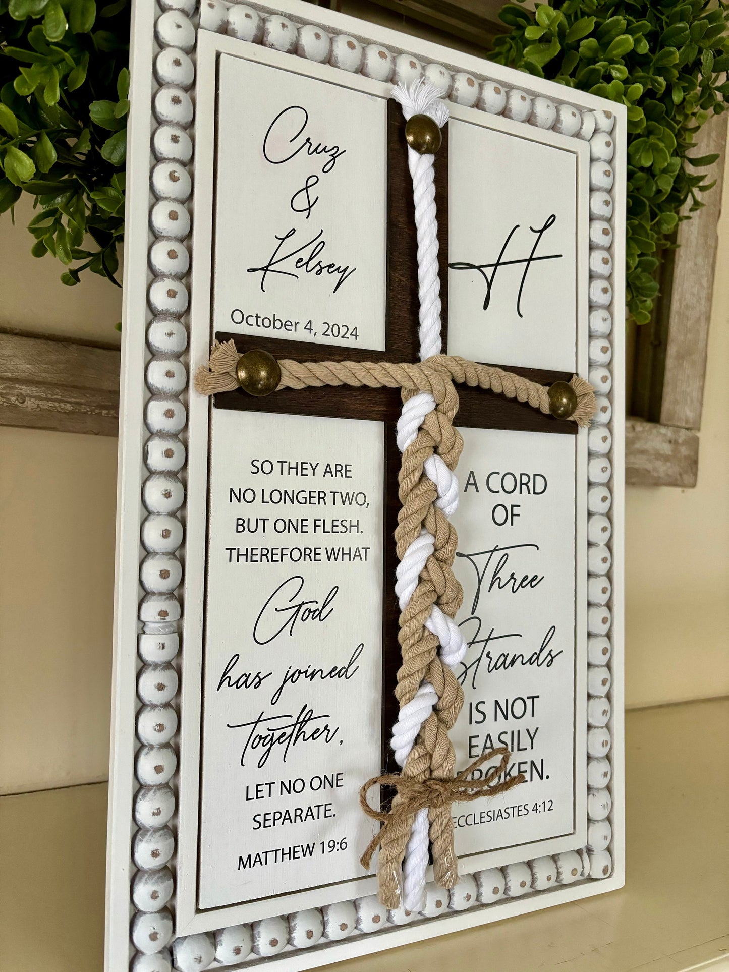 A Cord Of Three Strands, Unity Wedding Sign, Rope Cross Unity Sign, Ecclesiastes 4:12, Matthew 19 6