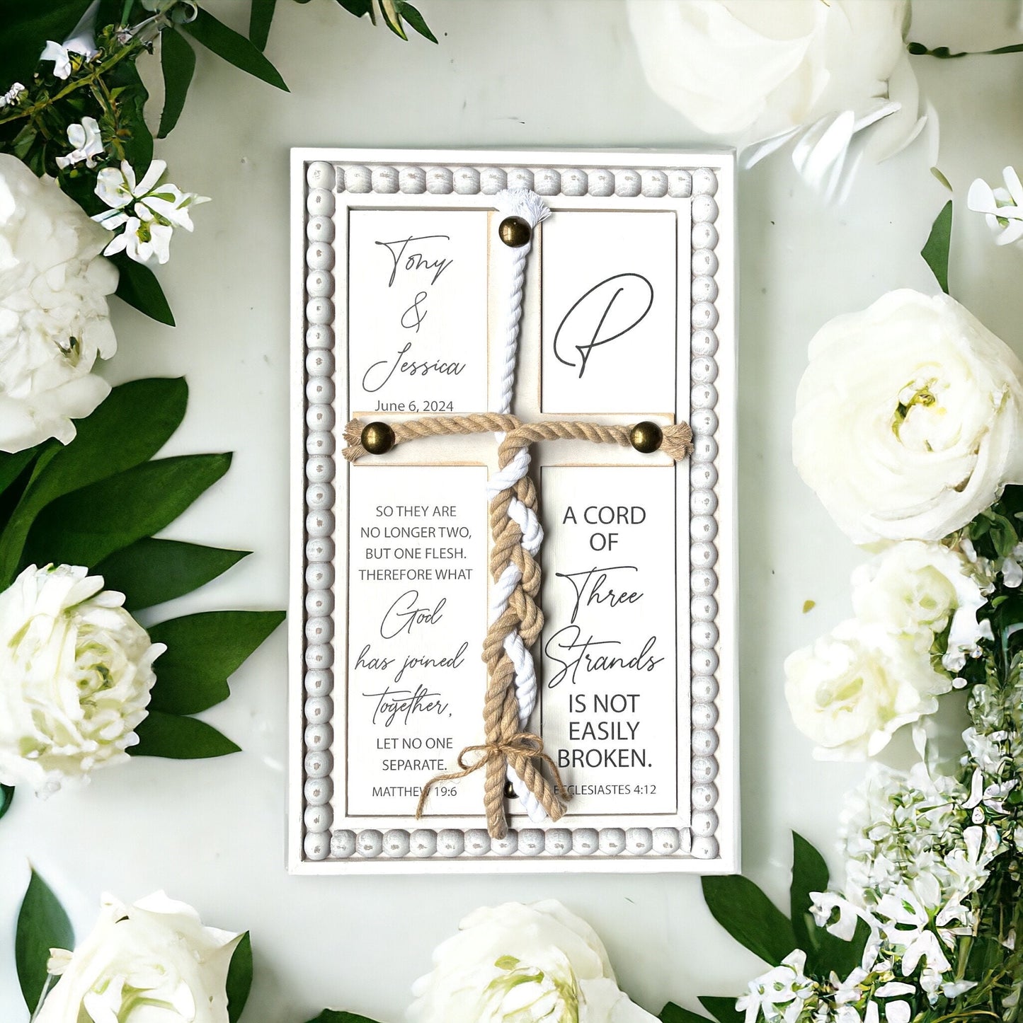 A Cord Of Three Strands, Unity Wedding Sign, Rope Cross Unity Sign, Ecclesiastes 4:12, Matthew 19 6