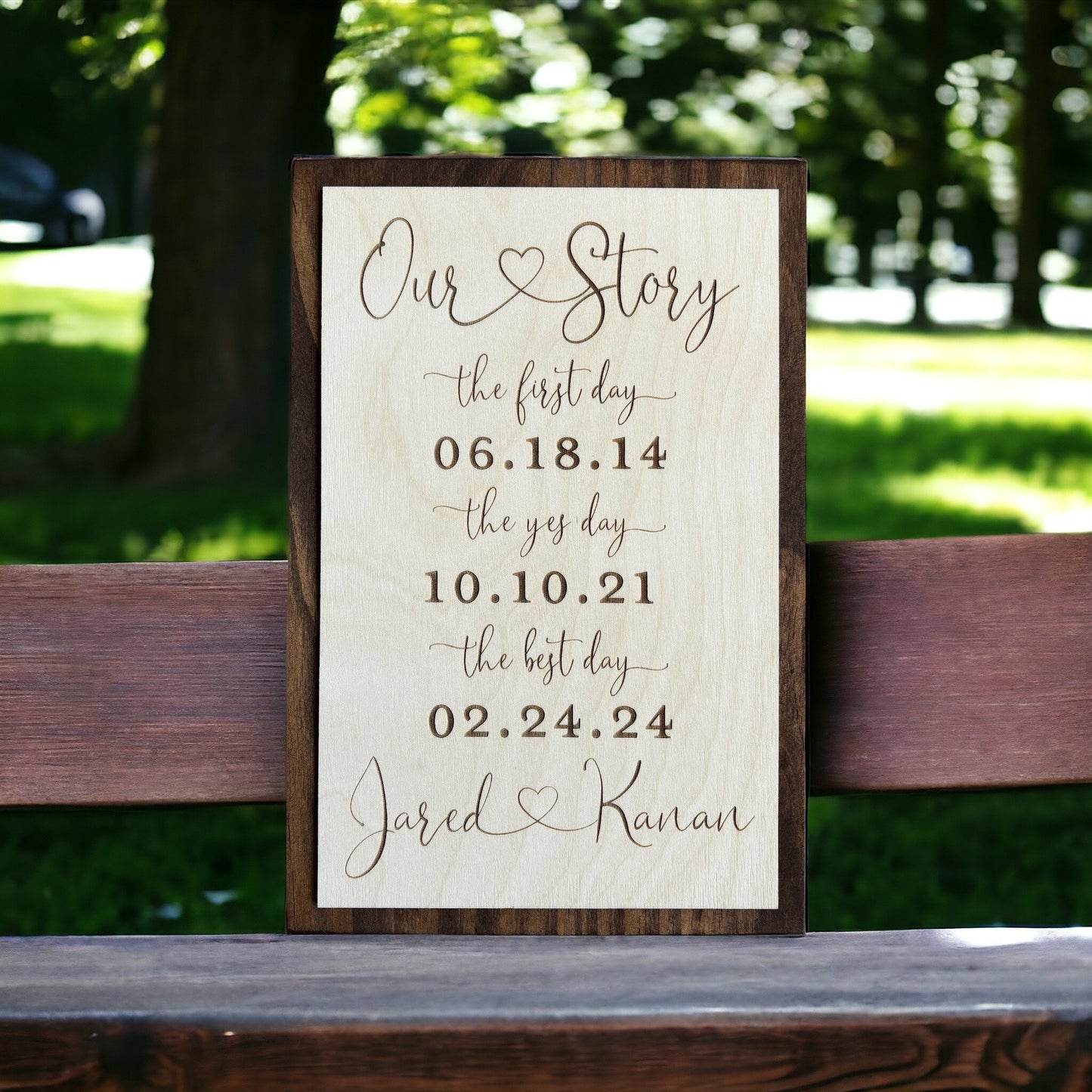 First Day Best Day Yes Day Sign, ENGRAVED, Bridal Shower Gift, Wedding Keepsake, (Kona Color Shown)