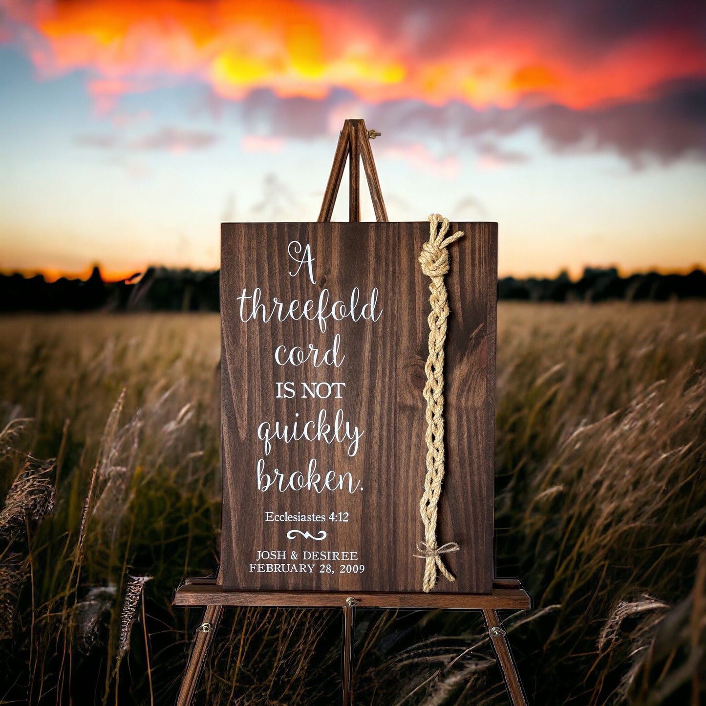 A Cord Of Three Strands Wedding Sign, Ceremony Sign, A threefold cord is not quickly broken, KJV